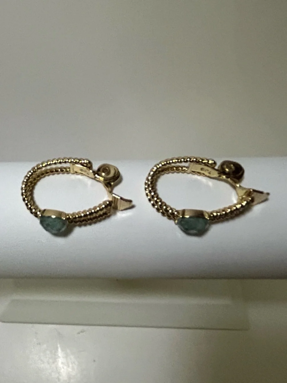 TJG Gold-Tone Earrings with Green Gemstone Accent